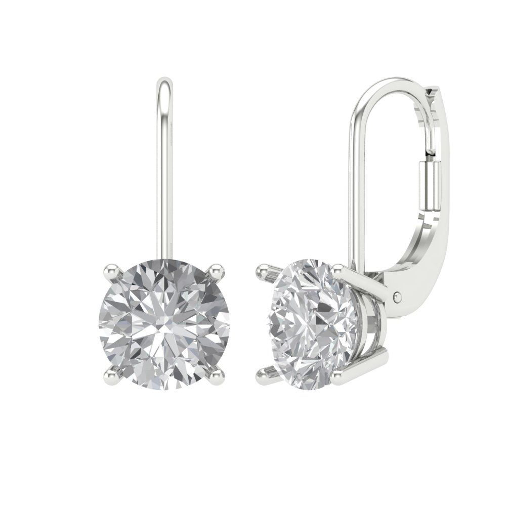 3 ctw Zirconia Diamond Drop Dangle Earrings | 7.5mm Round Cut White Gold Lever Back | April Birthstone