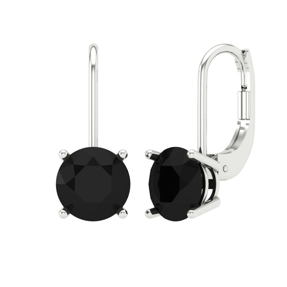 3 ctw Onyx Drop Dangle Earrings | 7.5mm Round Cut White Gold Lever Back | July Birthstone