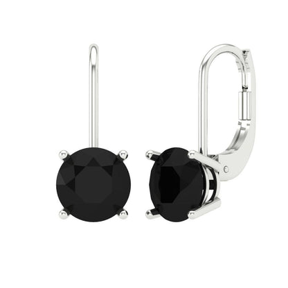 3 ctw Onyx Drop Dangle Earrings | 7.5mm Round Cut White Gold Lever Back | July Birthstone