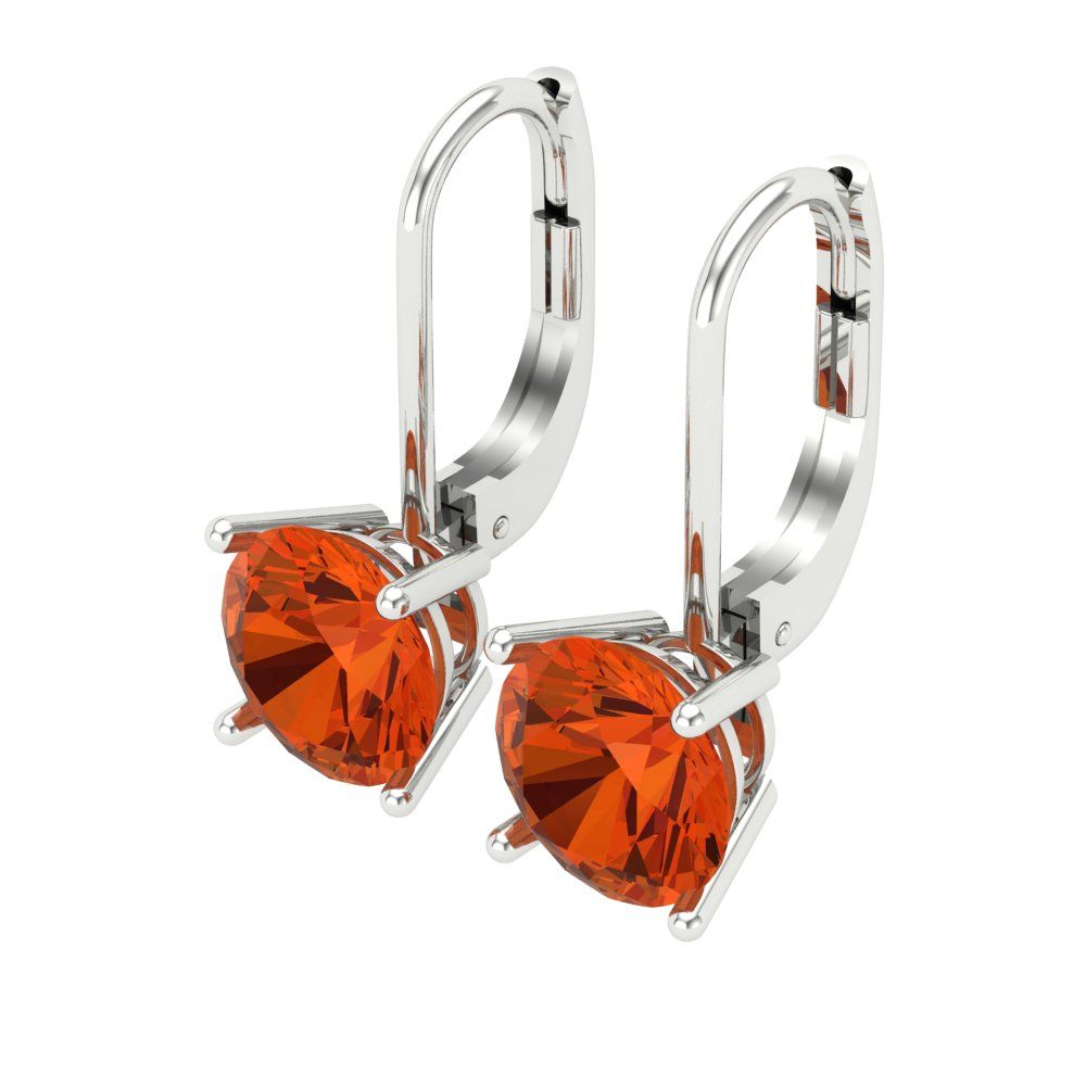 3 ctw Red Zirconia Drop Dangle Earrings | 7.5mm Round Cut White Gold Lever Back | April Birthstone