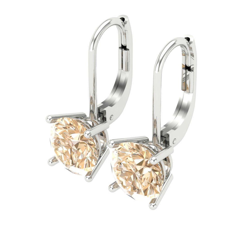 3 ctw Morganite Drop Dangle Earrings | 7.5mm Round Cut White Gold Lever Back | February Birthstone