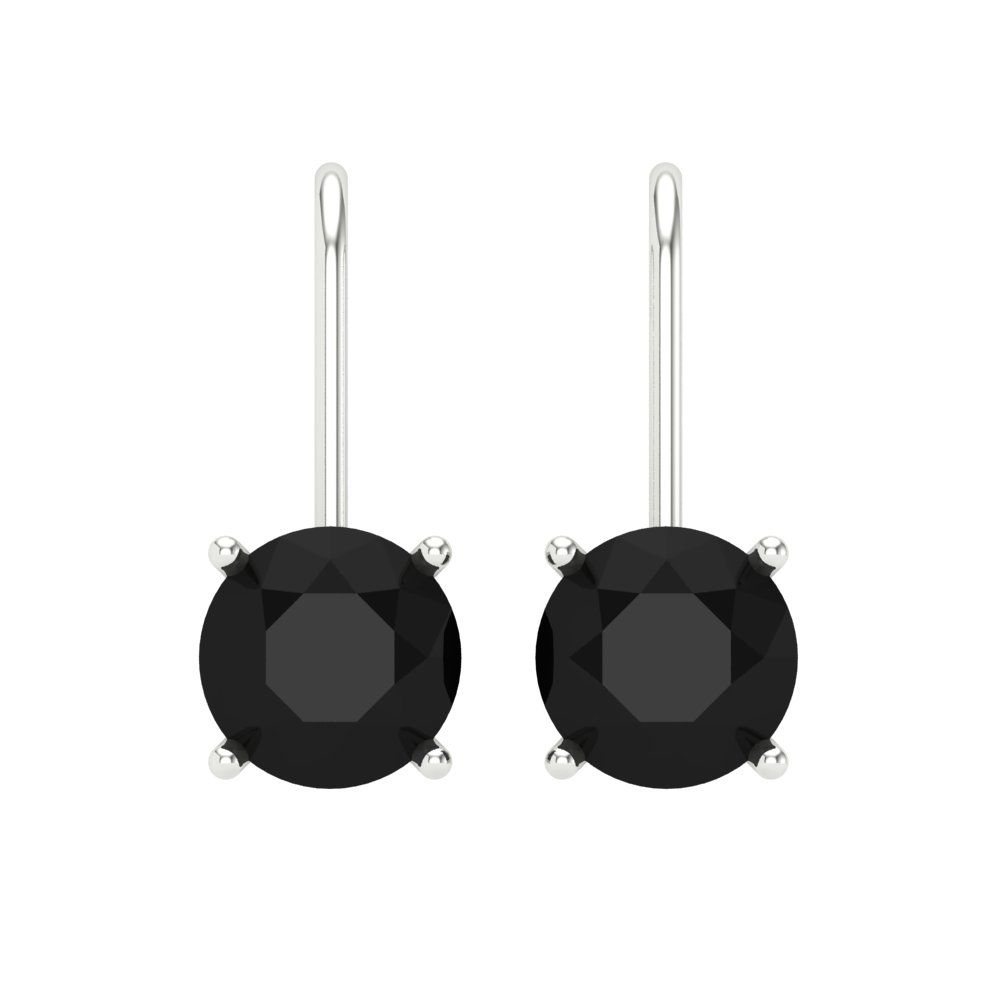 3 ctw Onyx Drop Dangle Earrings | 7.5mm Round Cut White Gold Lever Back | July Birthstone