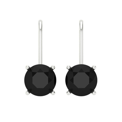 3 ctw Onyx Drop Dangle Earrings | 7.5mm Round Cut White Gold Lever Back | July Birthstone