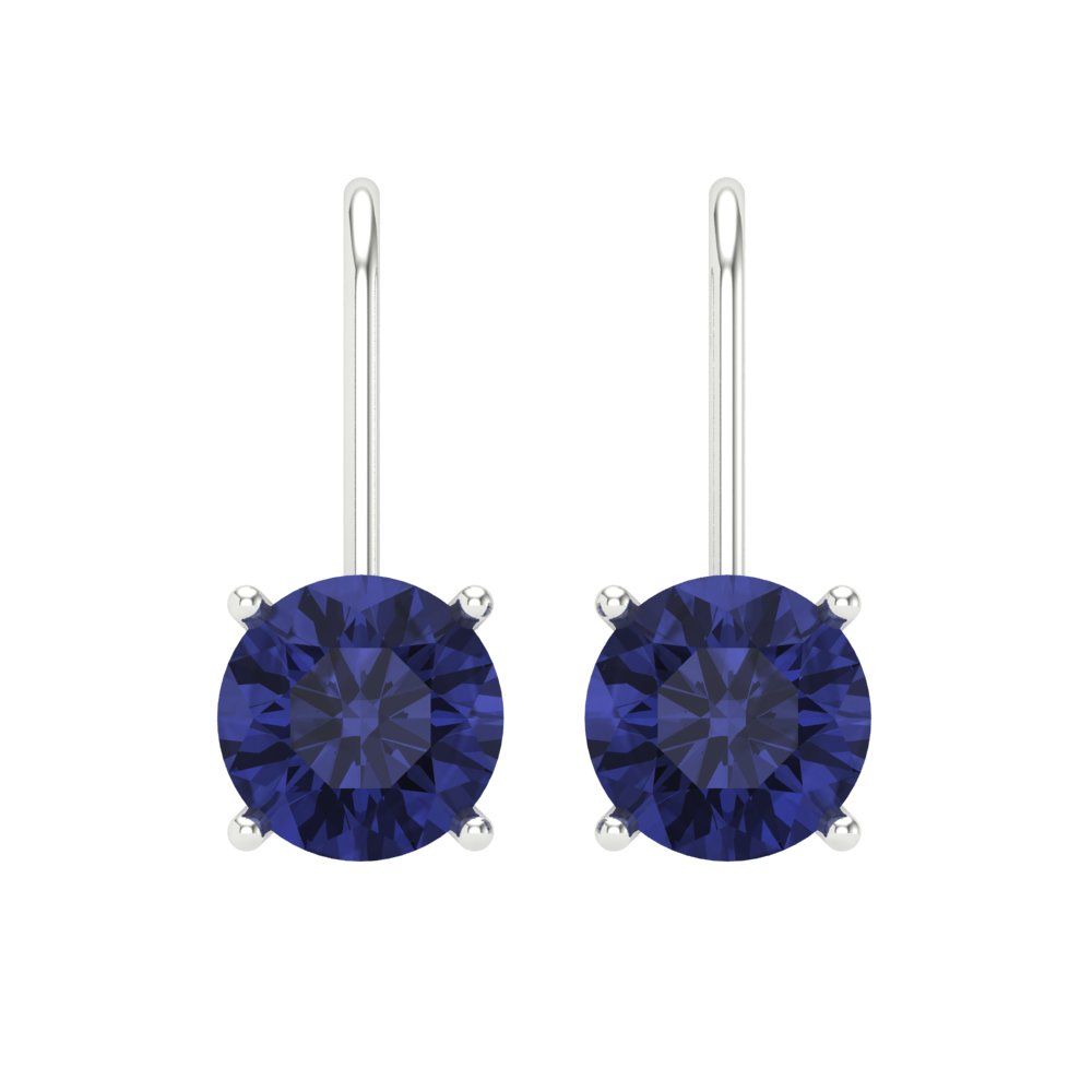 3 ctw Tanzanite Drop Dangle Earrings | 7.5mm Round Cut White Gold Lever Back | December Birthstone