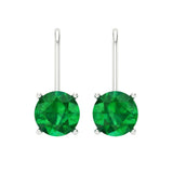 3 ct Brilliant Round Cut Drop Dangle Simulated Emerald Stone White Gold Earrings Lever Back