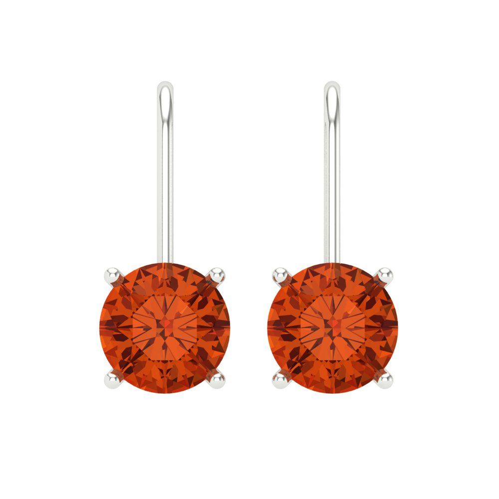 3 ctw Red Zirconia Drop Dangle Earrings | 7.5mm Round Cut White Gold Lever Back | April Birthstone