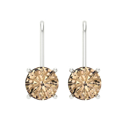 3 ctw Yellow Moissanite Drop Dangle Earrings | 7.5mm Round Cut White Gold Lever Back | April Birthstone