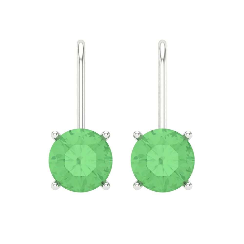 3 ctw Green Zirconia Drop Dangle Earrings | 7.5mm Round Cut White Gold Lever Back | April Birthstone