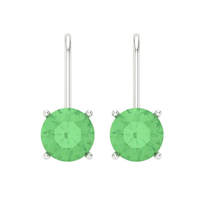 3 ctw Green Zirconia Drop Dangle Earrings | 7.5mm Round Cut White Gold Lever Back | April Birthstone