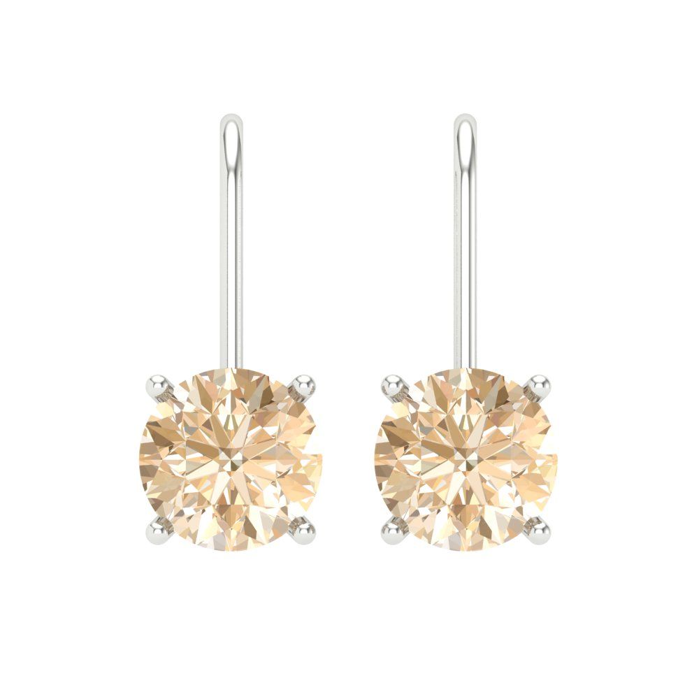3 ctw Morganite Drop Dangle Earrings | 7.5mm Round Cut White Gold Lever Back | February Birthstone