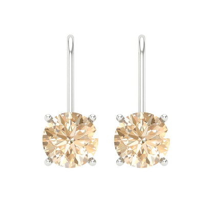 3 ctw Morganite Drop Dangle Earrings | 7.5mm Round Cut White Gold Lever Back | February Birthstone