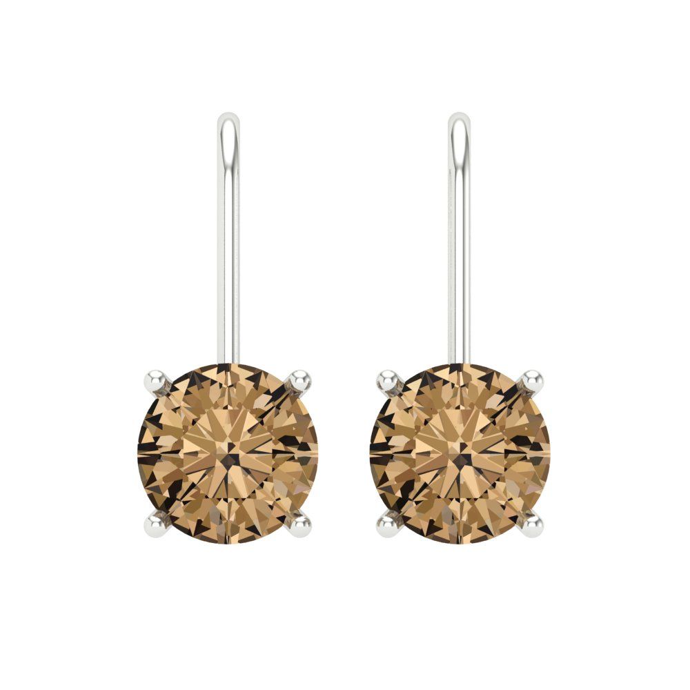 3 ctw Champagne Drop Dangle Earrings | 7.5mm Round Cut White Gold Lever Back | April Birthstone