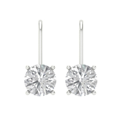 3 ctw Zirconia Diamond Drop Dangle Earrings | 7.5mm Round Cut White Gold Lever Back | April Birthstone