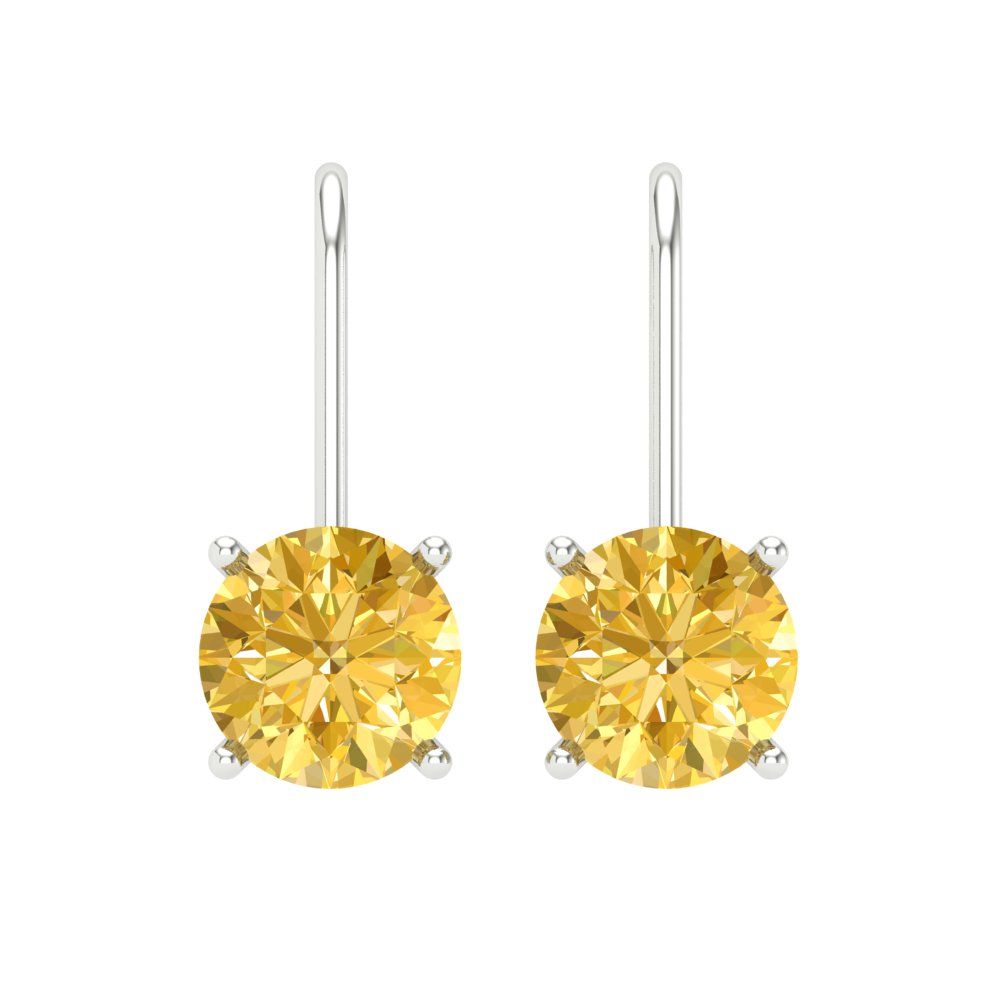 3 ctw Citrine Drop Dangle Earrings | 7.5mm Round Cut White Gold Lever Back | November Birthstone