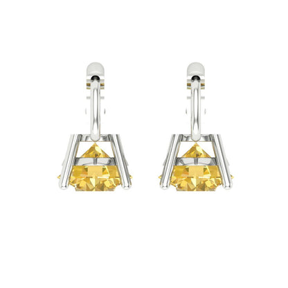 3 ctw Citrine Drop Dangle Earrings | 7.5mm Round Cut White Gold Lever Back | November Birthstone