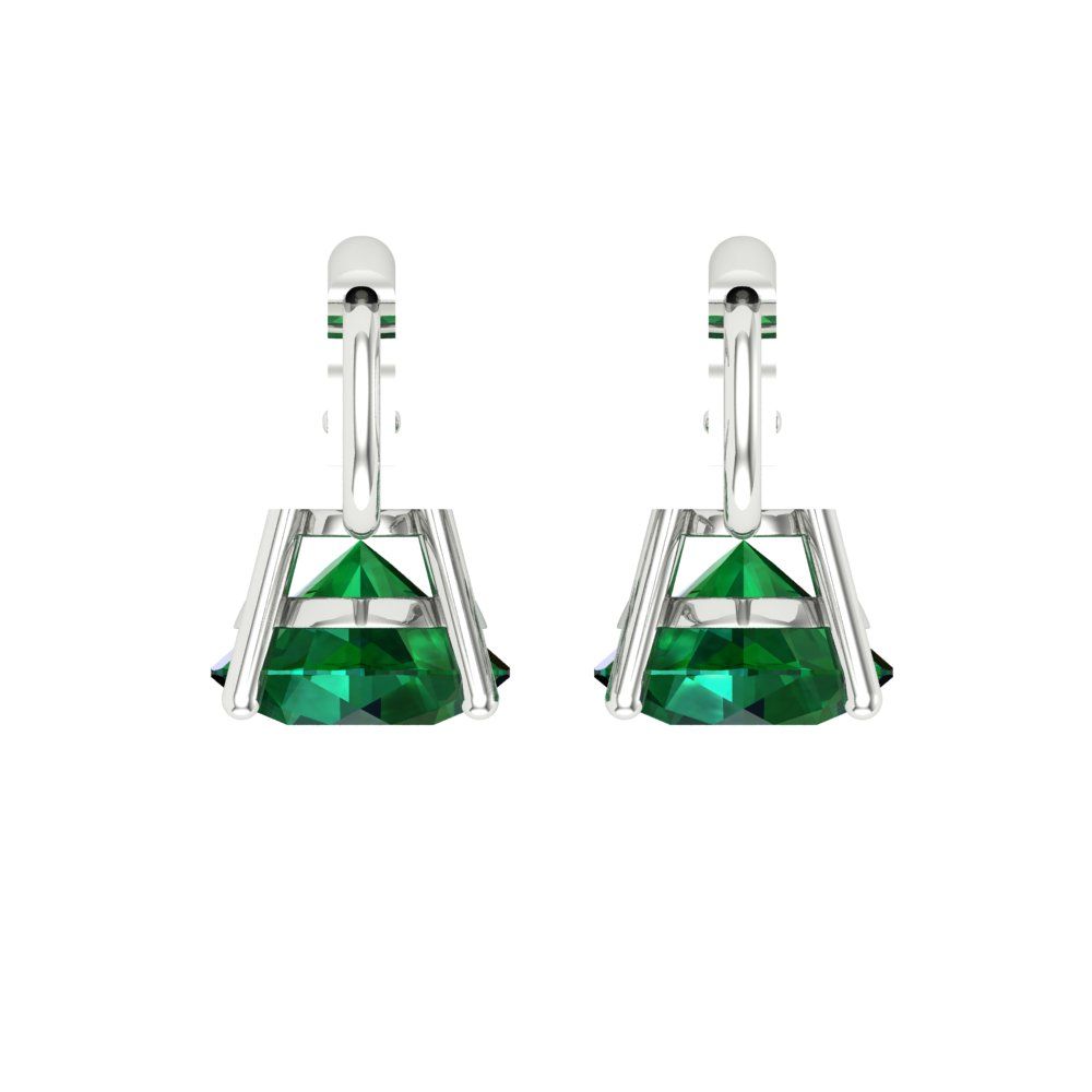 3 ctw Emerald Drop Dangle Earrings | 7.5mm Round Cut White Gold Lever Back | May Birthstone