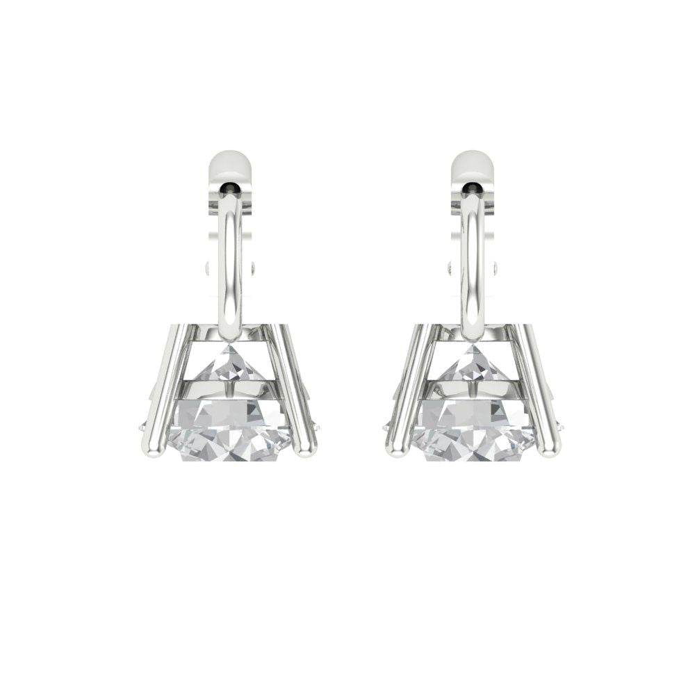 3 ctw Zirconia Diamond Drop Dangle Earrings | 7.5mm Round Cut White Gold Lever Back | April Birthstone