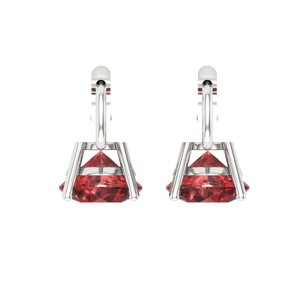 3 ctw Garnet Drop Dangle Earrings | 7.5mm Round Cut White Gold Lever Back | January Birthstone