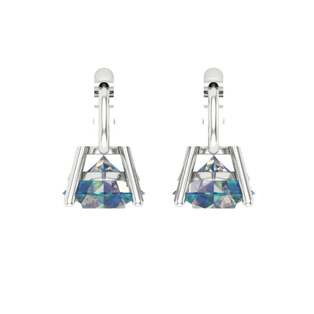 3 ctw Blue Moissanite Drop Dangle Earrings | 7.5mm Round Cut White Gold Lever Back | April Birthstone