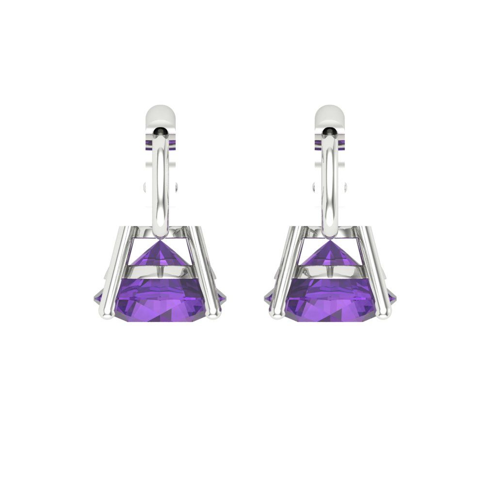3 ctw Amethyst Drop Dangle Earrings | 7.5mm Round Cut White Gold Lever Back | February Birthstone