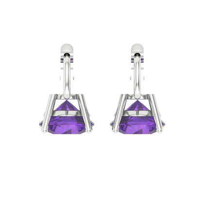 3 ctw Amethyst Drop Dangle Earrings | 7.5mm Round Cut White Gold Lever Back | February Birthstone
