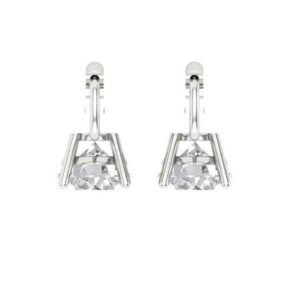 3 ctw Moissanite Drop Dangle Earrings | 7.5mm Round Cut White Gold Lever Back | April Birthstone