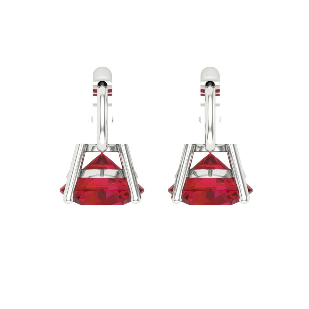 3 ctw Ruby Drop Dangle Earrings | 7.5mm Round Cut White Gold Lever Back | July Birthstone