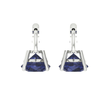 3 ctw Blue Sapphire Drop Dangle Earrings | 7.5mm Round Cut White Gold Lever Back | September Birthstone