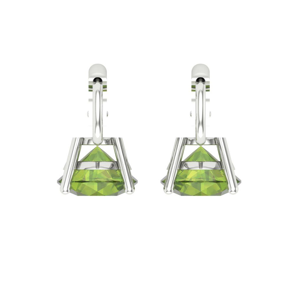 3 ctw Peridot Drop Dangle Earrings | 7.5mm Round Cut White Gold Lever Back | August Birthstone