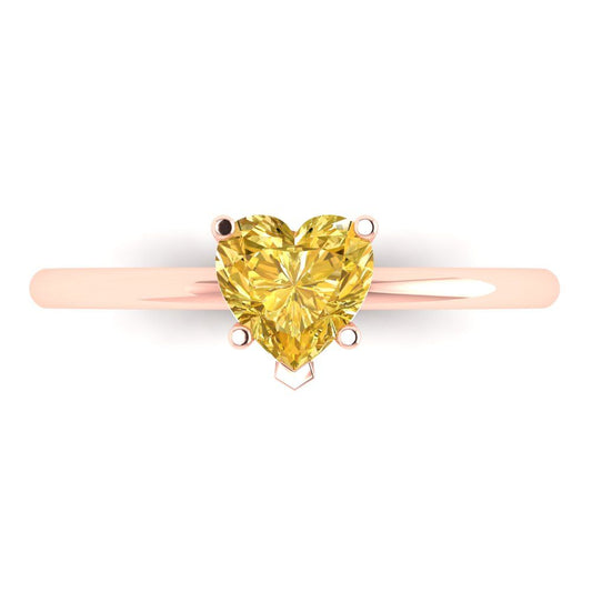 1.25 cttw Zirconia Simulated Yellow Diamond Solitaire  Engagement Ring - Solid Rose Gold (VVS1, Heart Cut,7.0mm)