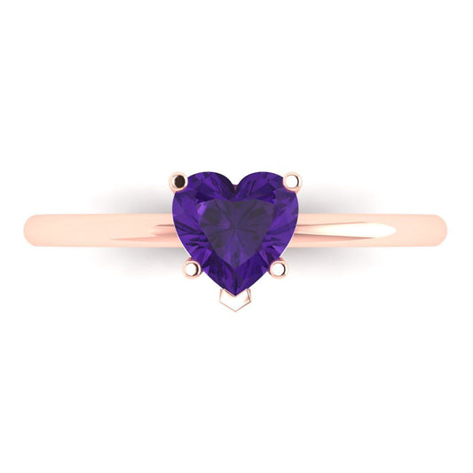 1.25 cttw Natural Amethyst Solitaire  Engagement Ring - Solid Rose Gold (VVS1, Heart Cut,7.0mm)