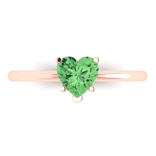 1.25 cttw Zirconia Simulated Green Diamond Solitaire  Engagement Ring - Solid Rose Gold (VVS1, Heart Cut,7.0mm)