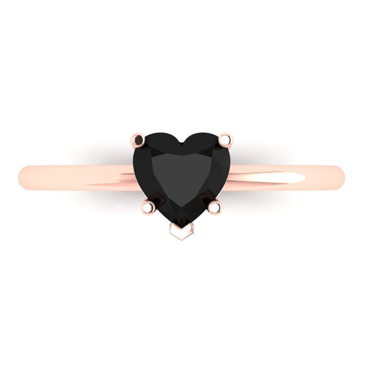 1.25 cttw Natural Onyx Solitaire  Engagement Ring - Solid Rose Gold (VVS1, Heart Cut,7.0mm)
