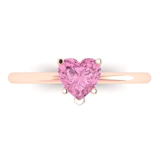 1.25 cttw Zirconia Simulated Pink Diamond Solitaire  Engagement Ring - Solid Rose Gold (VVS1, Heart Cut,7.0mm)
