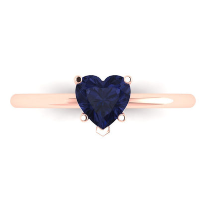 1.25 cttw Simulated Blue Sapphire Solitaire  Engagement Ring - Solid Gold (Heart Cut,7.0mm)