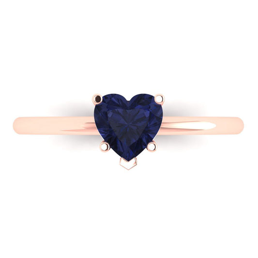 1.25 cttw Simulated Blue Sapphire Solitaire  Engagement Ring - Solid Rose Gold (VVS1, Heart Cut,7.0mm)