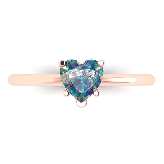 1.25 cttw Blue Moissanite Solitaire  Engagement Ring - Solid Rose Gold (VVS1, Heart Cut,7.0mm)