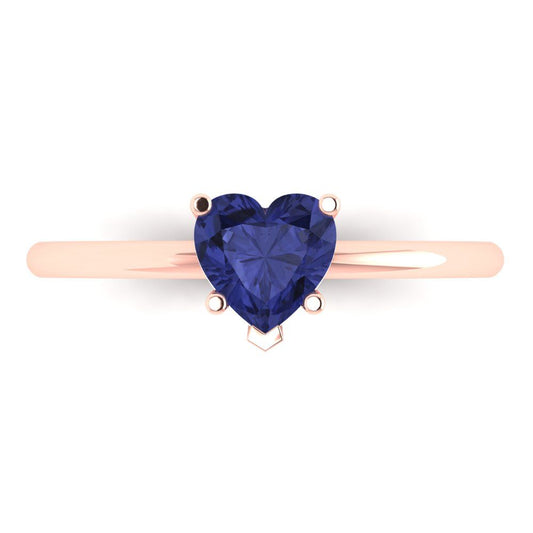 1.25 cttw Simulated Tanzanite Solitaire  Engagement Ring - Solid Rose Gold (VVS1, Heart Cut,7.0mm)