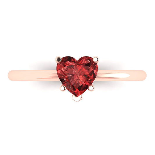 1.25 cttw Natural Garnet Solitaire  Engagement Ring - Solid Rose Gold (VVS1, Heart Cut,7.0mm)