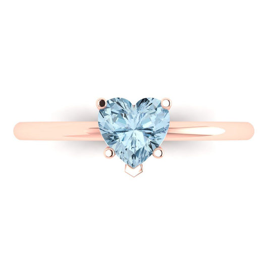 1.25 cttw Natural Aquamarine Solitaire  Engagement Ring - Solid Rose Gold (VVS1, Heart Cut,7.0mm)
