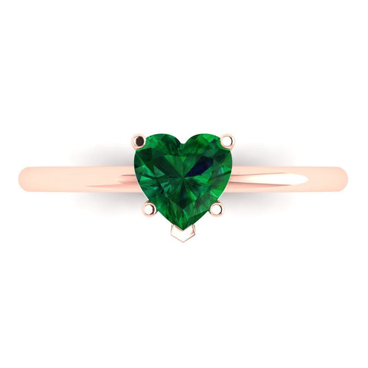 1.25 cttw Simulated Emerald Solitaire  Engagement Ring - Solid Rose Gold (VVS1, Heart Cut,7.0mm)