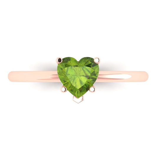 1.25 cttw Natural Peridot Solitaire  Engagement Ring - Solid Rose Gold (VVS1, Heart Cut,7.0mm)