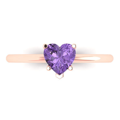 1.25 cttw Simulated Alexandrite Solitaire  Engagement Ring - Solid Gold (Heart Cut,7.0mm)