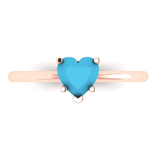 1.25 cttw Simulated Turquoise Solitaire  Engagement Ring - Solid Rose Gold (VVS1, Heart Cut,7.0mm)