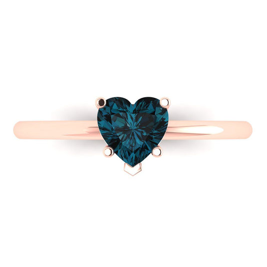 1.25 cttw Natural London Blue Topaz Solitaire  Engagement Ring - Solid Rose Gold (VVS1, Heart Cut,7.0mm)