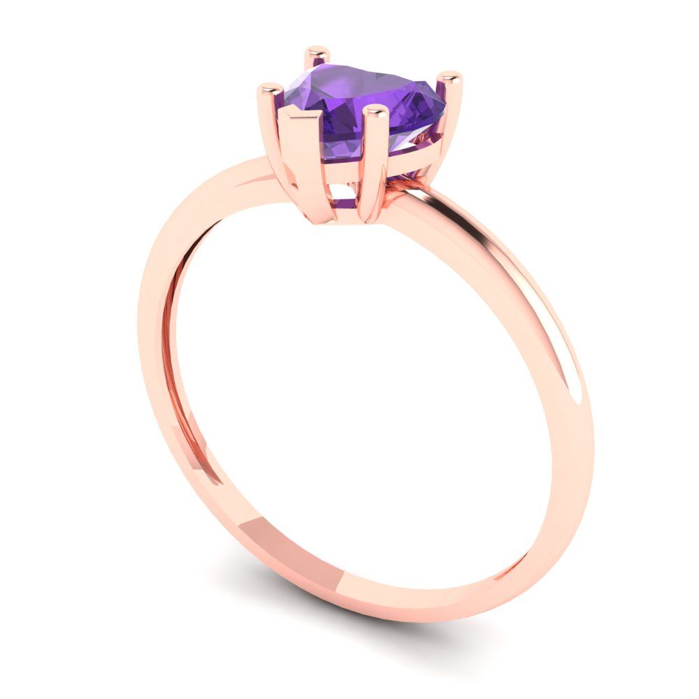 1.25 cttw Natural Amethyst Solitaire  Engagement Ring - Solid Gold (Heart Cut,7.0mm)