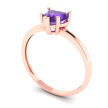 1.25 cttw Natural Amethyst Solitaire  Engagement Ring - Solid Gold (Heart Cut,7.0mm)