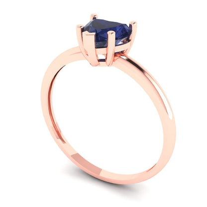 1.25 cttw Simulated Blue Sapphire Solitaire  Engagement Ring - Solid Gold (Heart Cut,7.0mm)