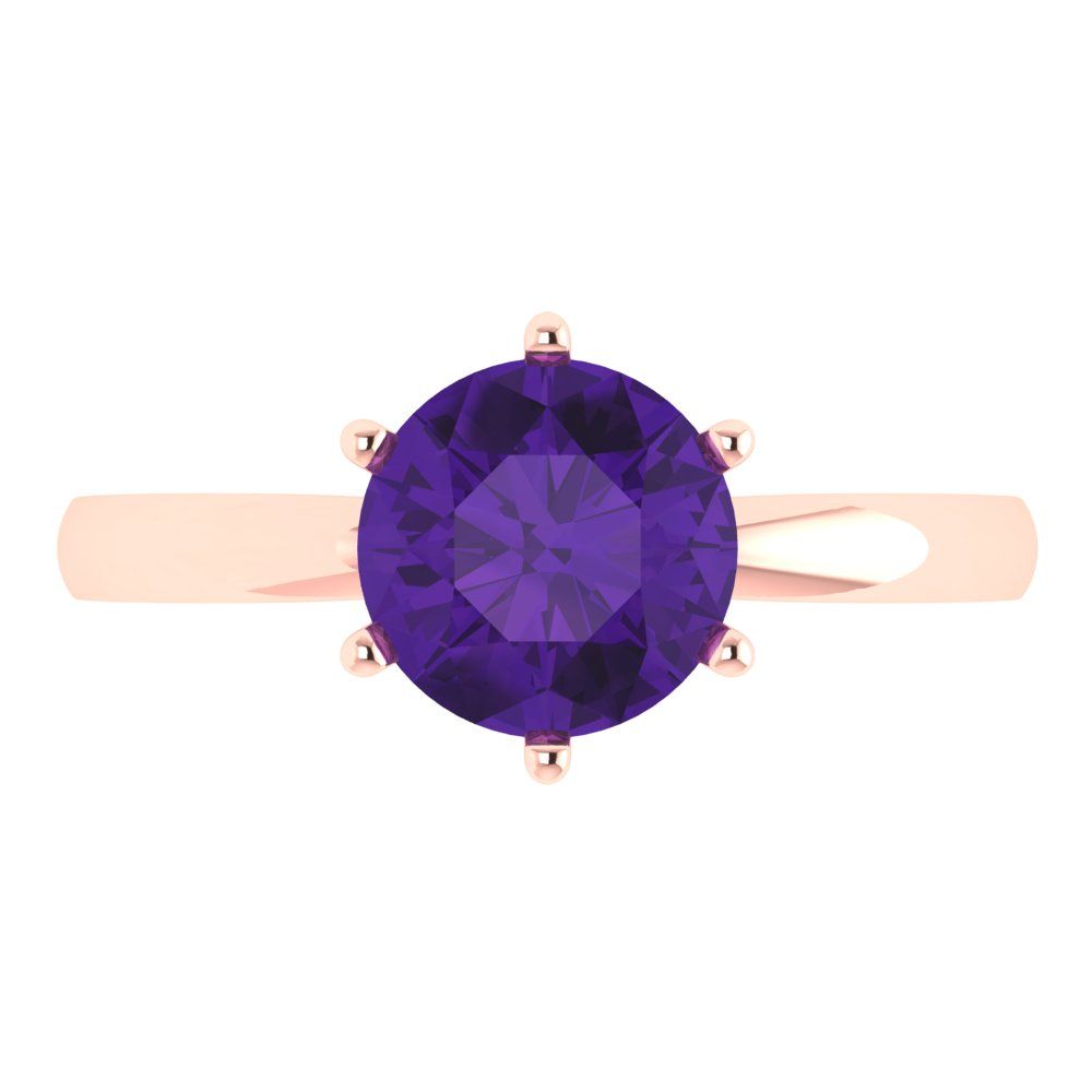 2 cttw Natural Amethyst Solitaire  Engagement Ring - Solid Gold (Round Cut,8.0mm)