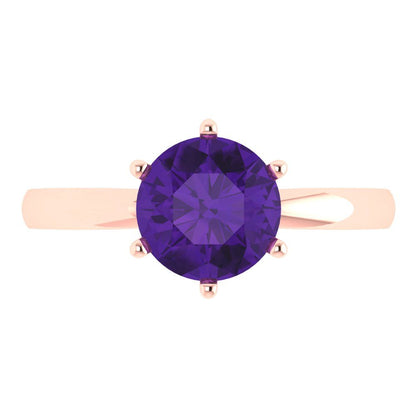 2 cttw Natural Amethyst Solitaire  Engagement Ring - Solid Gold (Round Cut,8.0mm)
